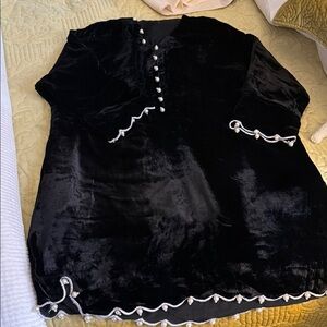Pure velvet black with white pearls kameez with pure velvet pants.